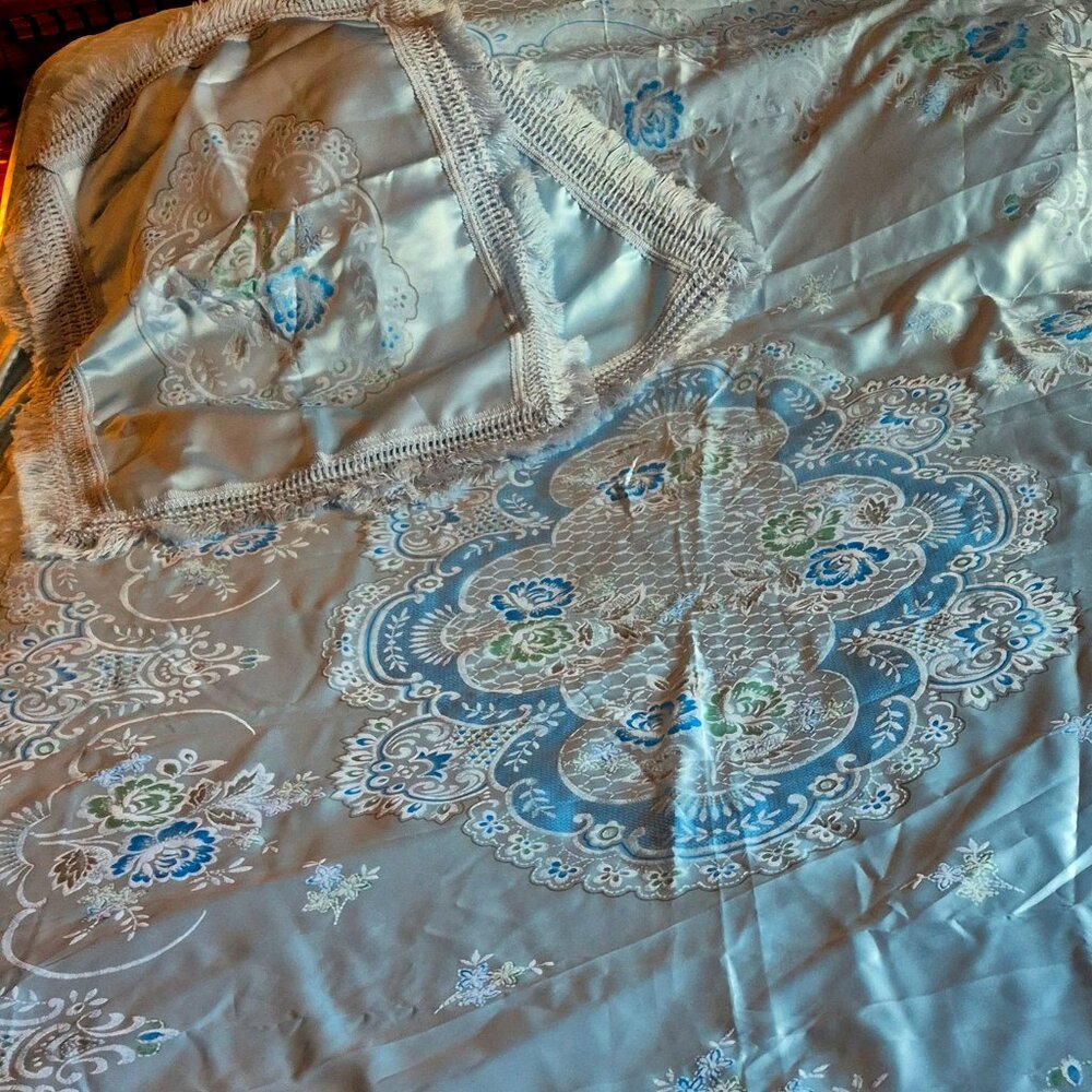 Spread and 2 shams  for "TWIN " bed. Blue ,silky fabric